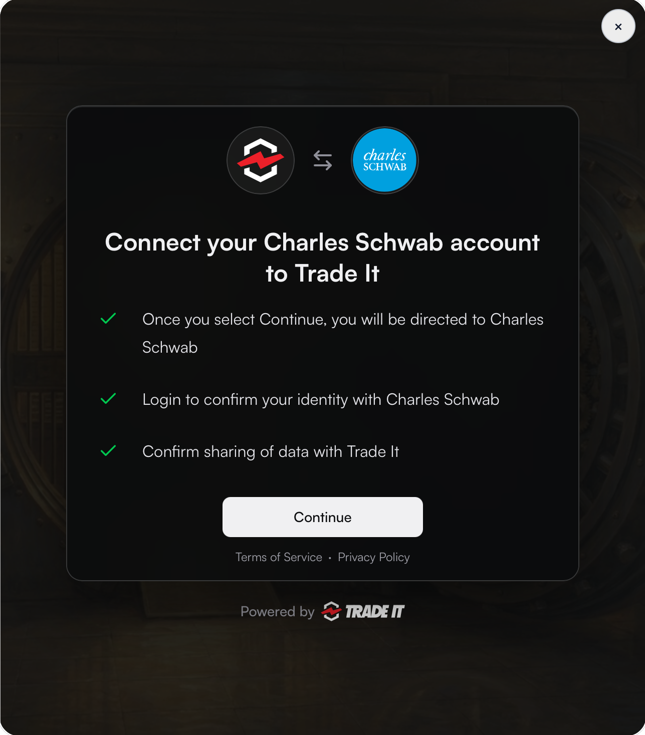 Selected brokerage and the option to start authentication.