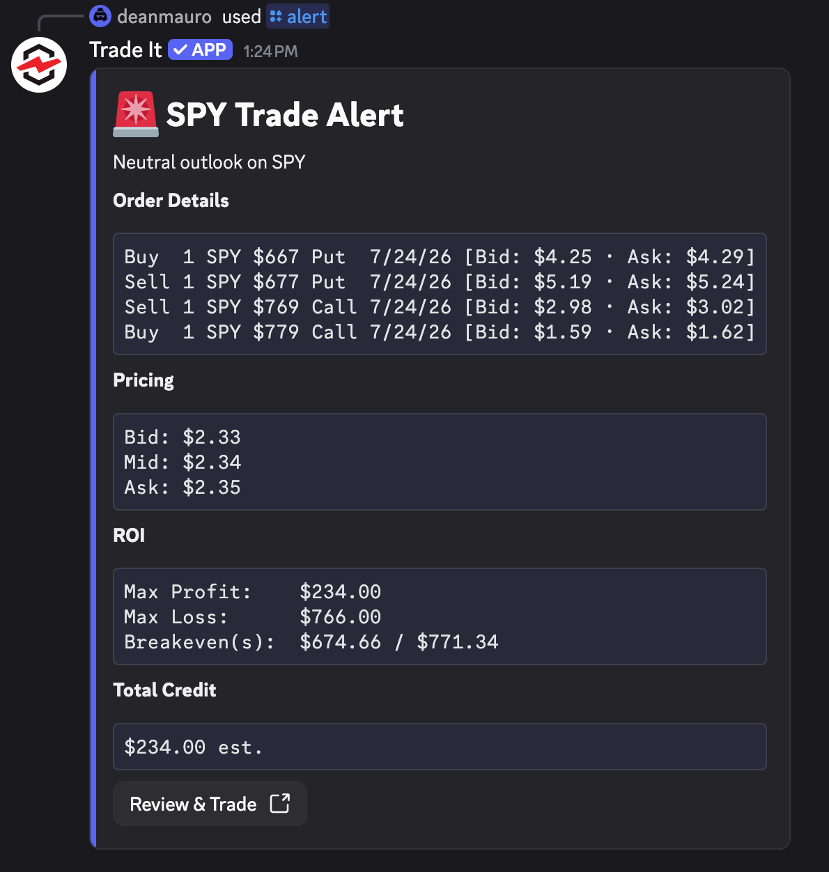 Trade It Discord bot trade alert preview