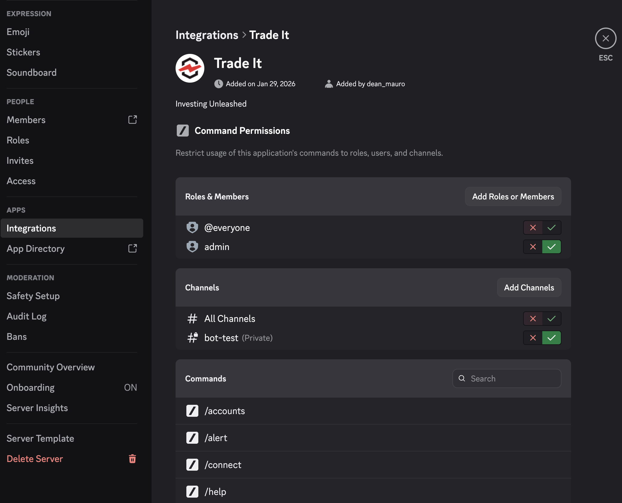 Discord settings screen