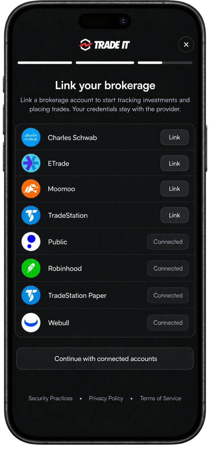 Brokerage picker showing a filtered list of brokerages.