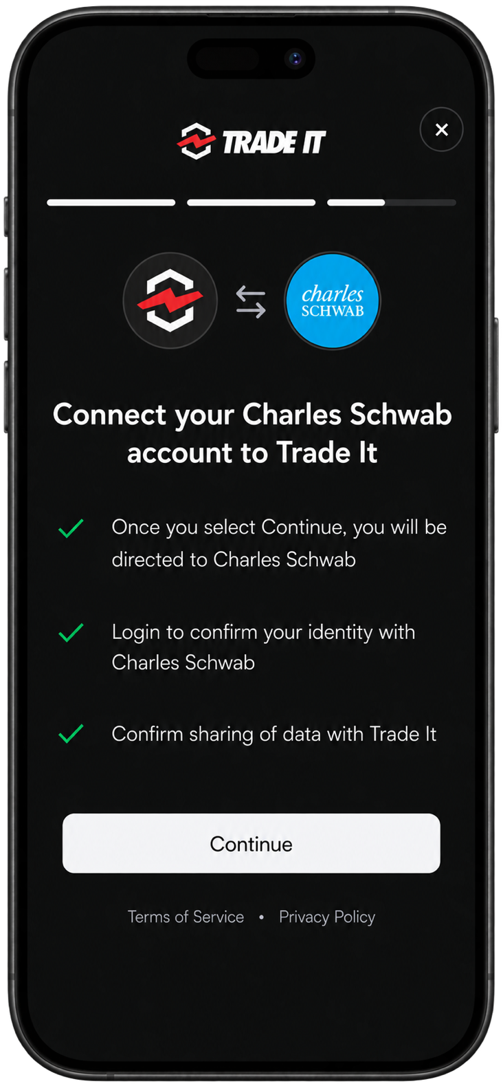 Connection flow opened directly for Charles Schwab.
