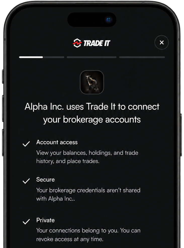 The Trade It Portal’s first step, showing your app’s access, security, and privacy information.