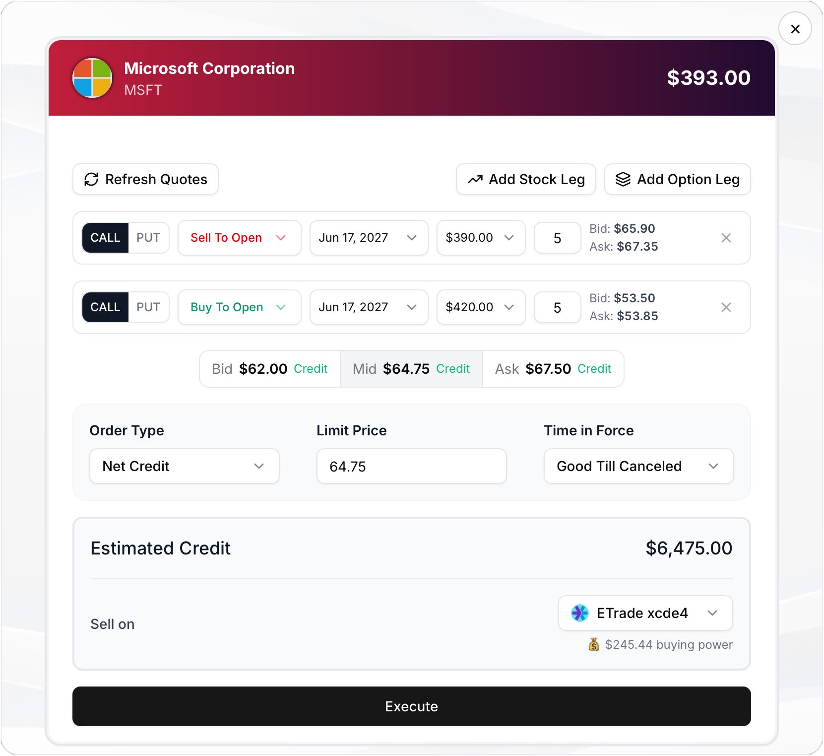 Brokerage selection screen inside the Trade It connect modal