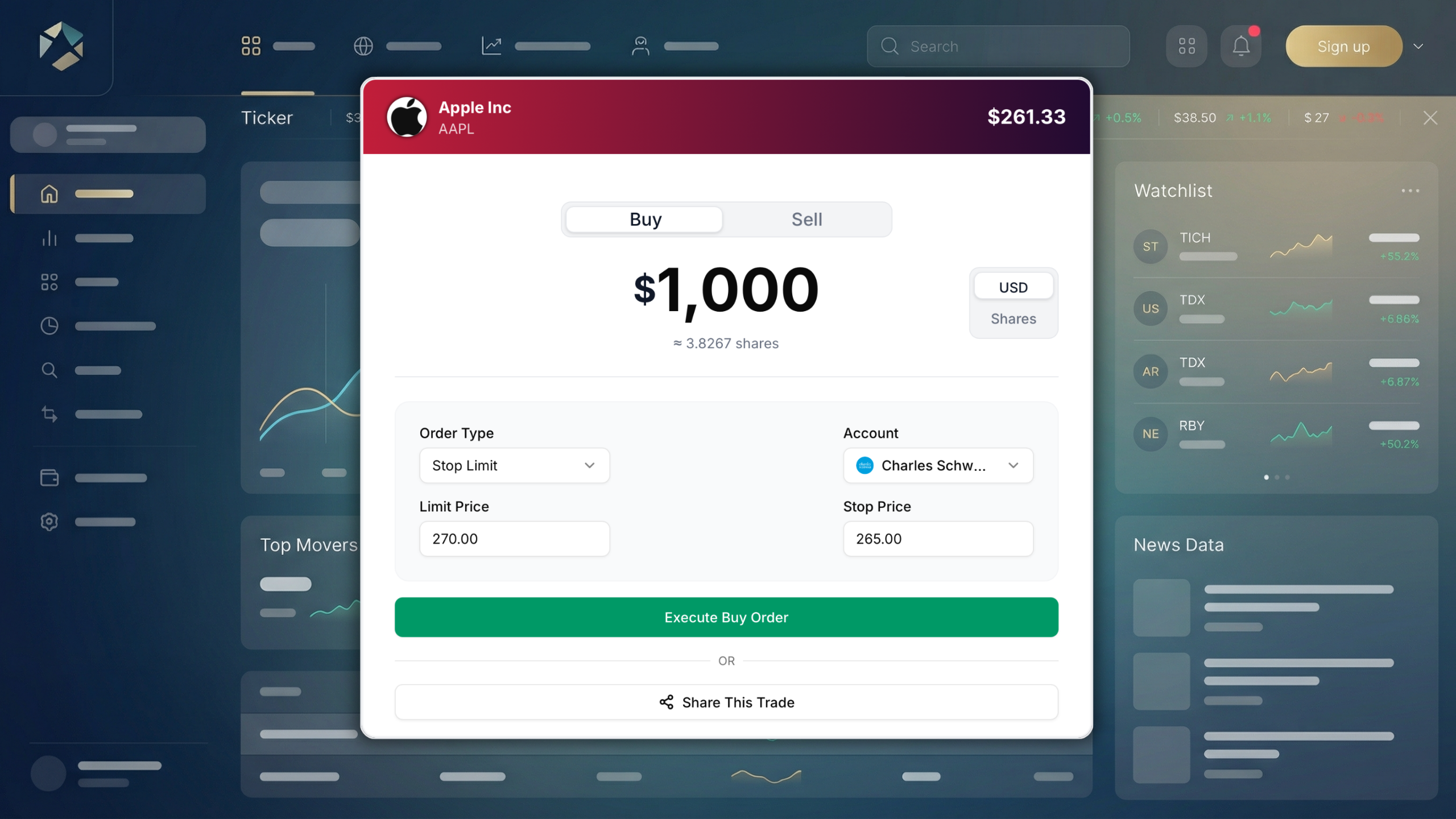 Trade Stocks/Crypto preview in Platform